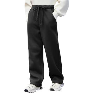 Arshiner Boys Casual Pants Fleece Sweatpants Lightweight Open Bottom Lounge Pants Drawstring Jogger Pants with Pockets(Black)