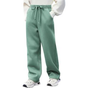Arshiner Boys Casual Pants Fleece Sweatpants Lightweight Open Bottom Lounge Pants Drawstring Jogger Pants with Pockets(Green)
