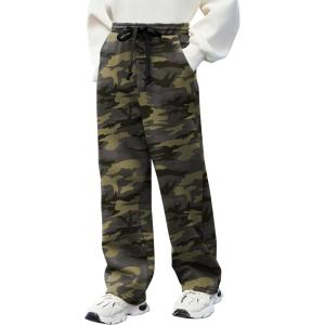 Arshiner Boys Casual Pants Fleece Sweatpants Lightweight Open Bottom Lounge Pants Drawstring Jogger Pants with Pockets(Green Camo)