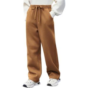 Arshiner Boys Casual Pants Fleece Sweatpants Lightweight Open Bottom Lounge Pants Drawstring Jogger Pants with Pockets(Light Brown)