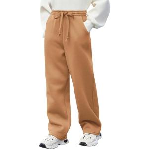 Arshiner Boys Casual Pants Fleece Sweatpants Lightweight Open Bottom Lounge Pants Drawstring Jogger Pants with Pockets(Light Coffee)