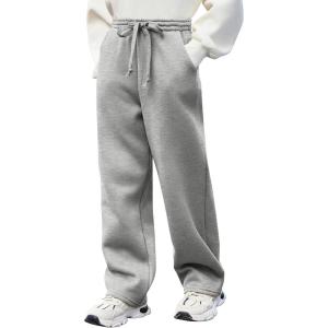 Arshiner Boys Casual Pants Fleece Sweatpants Lightweight Open Bottom Lounge Pants Drawstring Jogger Pants with Pockets(Light Grey)