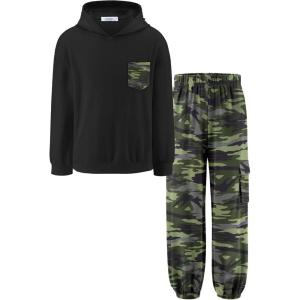 Arshiner Boys Clothes Long Sleeve Hoodie and Pants Outfit Set 2 Piece Sweatsuits for Fall Winter 6-14Y(Black & Camo)