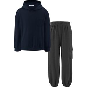 Arshiner Boys Clothes Long Sleeve Hoodie and Pants Outfit Set 2 Piece Sweatsuits for Fall Winter 6-14Y(Blue & Grey)