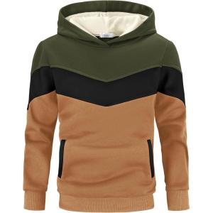 Arshiner Boy’s Color Block Pullover Fleece Hoodie Long Sleeve Casual Sweatshirt with Pocket Age 3-13 Years(Army Green)
