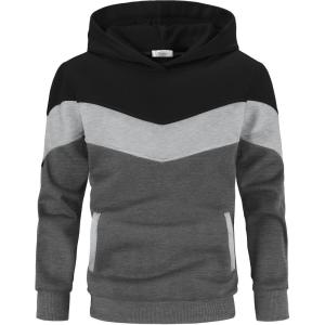 Arshiner Boy’s Color Block Pullover Fleece Hoodie Long Sleeve Casual Sweatshirt with Pocket Age 3-13 Years(Black & Grey)