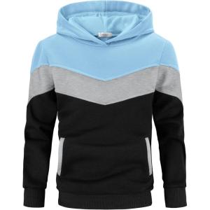 Arshiner Boy’s Color Block Pullover Fleece Hoodie Long Sleeve Casual Sweatshirt with Pocket Age 3-13 Years(Blue Black)