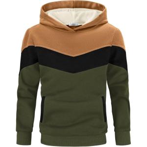 Arshiner Boy’s Color Block Pullover Fleece Hoodie Long Sleeve Casual Sweatshirt with Pocket Age 3-13 Years(Brown & Army Green)