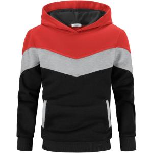 Arshiner Boy’s Color Block Pullover Fleece Hoodie Long Sleeve Casual Sweatshirt with Pocket Age 3-13 Years(Red Black)