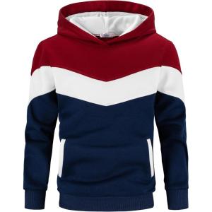 Arshiner Boy’s Color Block Pullover Fleece Hoodie Long Sleeve Casual Sweatshirt with Pocket Age 3-13 Years(Red White Blue)
