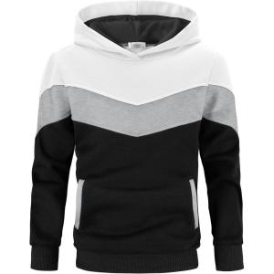 Arshiner Boy’s Color Block Pullover Fleece Hoodie Long Sleeve Casual Sweatshirt with Pocket Age 3-13 Years(White Black)