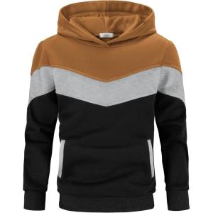 Arshiner Boy’s Color Block Pullover Fleece Hoodie Long Sleeve Casual Sweatshirt with Pocket Age 3-13 Years(Yellow Grey Black)