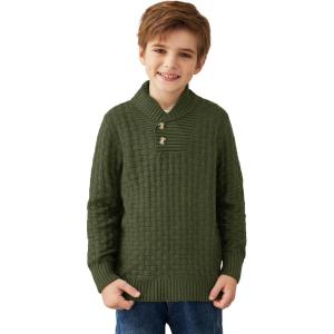Arshiner Boys Crewneck Long Sleeve Textured Ribbed Edge Pullover Sweaters Button Up Knitted Sweater Tops(Army Green)