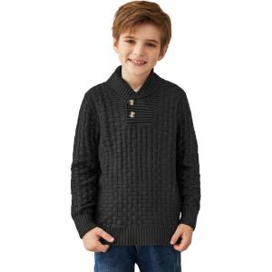 Arshiner Boys Crewneck Long Sleeve Textured Ribbed Edge Pullover Sweaters Button Up Knitted Sweater Tops(Black)