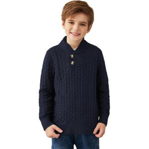 Arshiner Boys Crewneck Long Sleeve Textured Ribbed Edge Pullover Sweaters Button Up Knitted Sweater Tops(Blue)