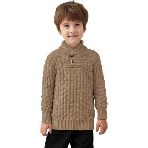 Arshiner Boys Crewneck Long Sleeve Textured Ribbed Edge Pullover Sweaters Button Up Knitted Sweater Tops(Camel)