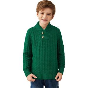 Arshiner Boys Crewneck Long Sleeve Textured Ribbed Edge Pullover Sweaters Button Up Knitted Sweater Tops(Green)