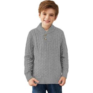 Arshiner Boys Crewneck Long Sleeve Textured Ribbed Edge Pullover Sweaters Button Up Knitted Sweater Tops(Grey)