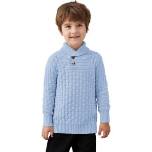 Arshiner Boys Crewneck Long Sleeve Textured Ribbed Edge Pullover Sweaters Button Up Knitted Sweater Tops(Light Blue)