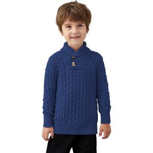 Arshiner Boys Crewneck Long Sleeve Textured Ribbed Edge Pullover Sweaters Button Up Knitted Sweater Tops(Navy Blue)