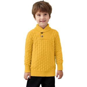 Arshiner Boys Crewneck Long Sleeve Textured Ribbed Edge Pullover Sweaters Button Up Knitted Sweater Tops(Yellow)