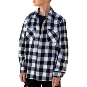 Arshiner Boys Flannel Shirts Kids Button Down Plaid Shirt Casual Long Sleeve Shirt Tops Boys and Girls Fall Plaid Jacket(Black White)