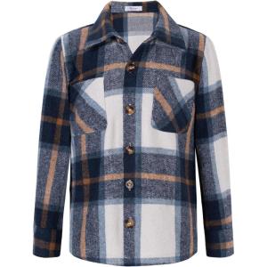 Arshiner Boys Flannel Shirts Kids Button Down Plaid Shirt Casual Long Sleeve Shirt Tops Boys and Girls Fall Plaid Jacket(Blue White)