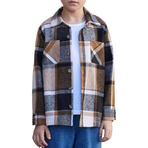 Arshiner Boys Flannel Shirts Kids Button Down Plaid Shirt Casual Long Sleeve Shirt Tops Boys and Girls Fall Plaid Jacket(Khaki)