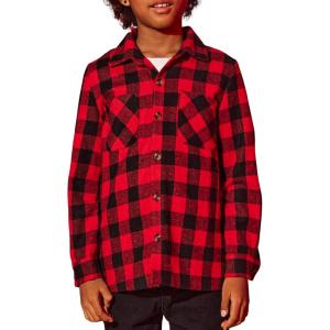 Arshiner Boys Flannel Shirts Kids Button Down Plaid Shirt Casual Long Sleeve Shirt Tops Boys and Girls Fall Plaid Jacket(Red Black)