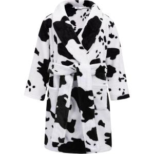 Arshiner Boys Girls Flannel Bathrobes Soft Fuzzy Hooded Robe Sleepwear with Belt for Kids(Milk Cow Print)