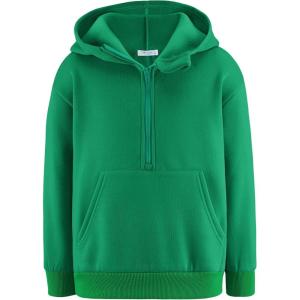 Arshiner Boy’s Hooded Sweatshirts Long Sleeve Hoodies Kids Quarter Zip Pullover with Kangaroo Pocket 5-14Y(Green)