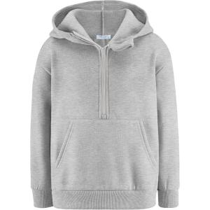 Arshiner Boy’s Hooded Sweatshirts Long Sleeve Hoodies Kids Quarter Zip Pullover with Kangaroo Pocket 5-14Y(Light Grey)
