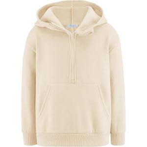 Arshiner Boy’s Hooded Sweatshirts Long Sleeve Hoodies Kids Quarter Zip Pullover with Kangaroo Pocket 5-14Y(Light Khaki)