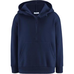 Arshiner Boy’s Hooded Sweatshirts Long Sleeve Hoodies Kids Quarter Zip Pullover with Kangaroo Pocket 5-14Y(Navy Blue)