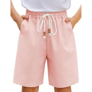 Arshiner Boys Linen Shorts with Elastic Waist Breathable Summer Beach Shorts for Kids 5-13 Years(Light Pink)