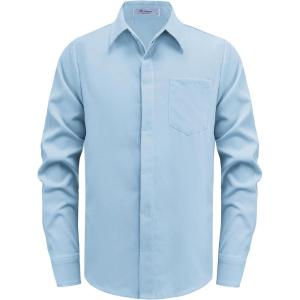 Arshiner Boys Long Sleeve Dress Shirt Solid Button Down Shirts School Formal Uniform Shirts with Pocket for 5-12 Years(Light Blue)