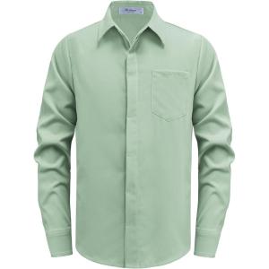 Arshiner Boys Long Sleeve Dress Shirt Solid Button Down Shirts School Formal Uniform Shirts with Pocket for 5-12 Years(Light Green)