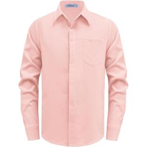 Arshiner Boys Long Sleeve Dress Shirt Solid Button Down Shirts School Formal Uniform Shirts with Pocket for 5-12 Years(Light Pink)