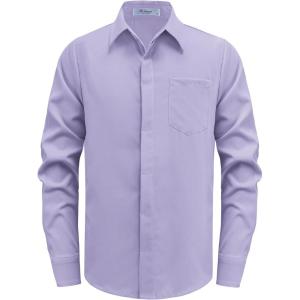 Arshiner Boys Long Sleeve Dress Shirt Solid Button Down Shirts School Formal Uniform Shirts with Pocket for 5-12 Years(Purple)