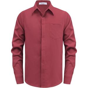 Arshiner Boys Long Sleeve Dress Shirt Solid Button Down Shirts School Formal Uniform Shirts with Pocket for 5-12 Years(Wine Red)