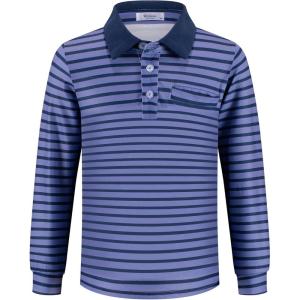 Arshiner Boy’s Long Sleeve Plaid Trim Polo Shirt School Uniform Shirt with Pocket for 4-12 Years(Navy Striped)