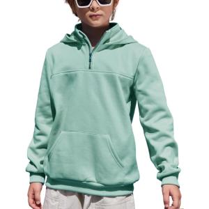 Arshiner Boy’s Loose Fit Quarter-Zip Pullover Hoodie Sweatshirt – Lightweight Fleece – 4~12 Years Kids(Malachite Green)