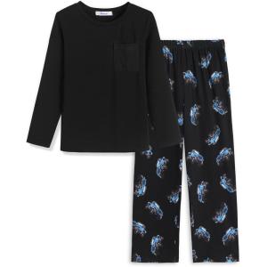 Arshiner Boys Loose-fit Pajamas Long Sleeve Top and Pants 2 Piece Pajama Set for Big Boys 5-13 Years(Black Cars)