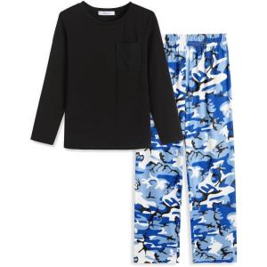 Arshiner Boys Loose-fit Pajamas Long Sleeve Top and Pants 2 Piece Pajama Set for Big Boys 5-13 Years(Blue Camo)