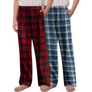 Arshiner Boys Pajama Pants 2 Pack Soft Plaid Sleepwear Kids Lounge PJ Bottoms with Pockets(Red Black Plaid+dark Blue White Plaid)