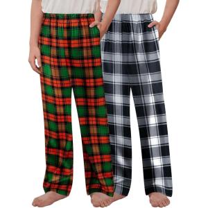 Arshiner Boys Pajama Pants 2 Pack Soft Plaid Sleepwear Kids Lounge PJ Bottoms with Pockets(Red Green Plaid+black White Plaid)