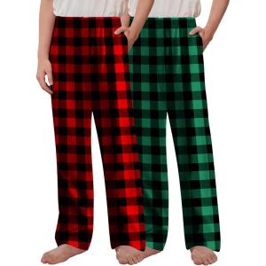 Arshiner Boys Pajama Pants 2 Pack Soft Plaid Sleepwear Kids Lounge PJ Bottoms with Pockets(Red Plaid+green Plaid)