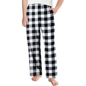 Arshiner Boys Pajama Pants Long Sleep Plaid Pants Soft Lounge Pj Bottoms with Pockets(Black White Plaid)