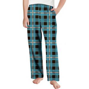 Arshiner Boys Pajama Pants Long Sleep Plaid Pants Soft Lounge Pj Bottoms with Pockets(Blue Black Plaid)
