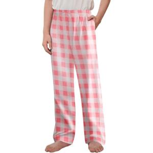 Arshiner Boys Pajama Pants Long Sleep Plaid Pants Soft Lounge Pj Bottoms with Pockets(Pink Plaid)